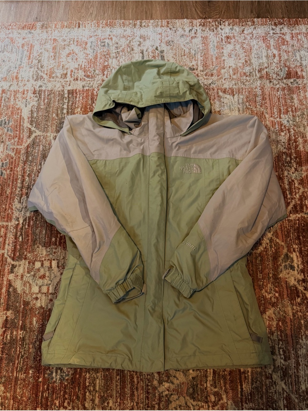 The North Face Green and Light Gray Hooded Shell Jacket